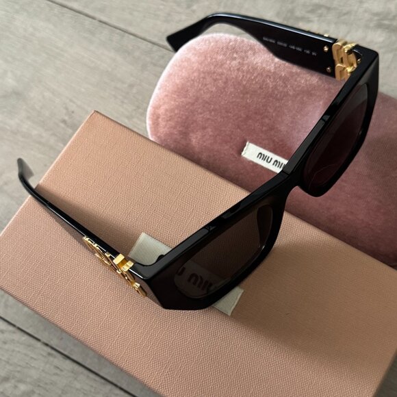 Miu Miu Black Cat-Eye Sunglasses w/ Gold Logo main image 11